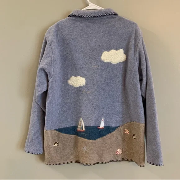 Vintage Fleece Top Shirt Shacket Medium Oversized Nautical Lighthouse Coastal - Picture 3 of 16